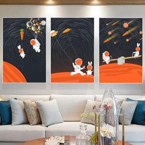 Cartoon Astronaut Canvas Painting Creativity Living Room Poster Print Wall Art Pictures Modern Childrens Room Home Decoration