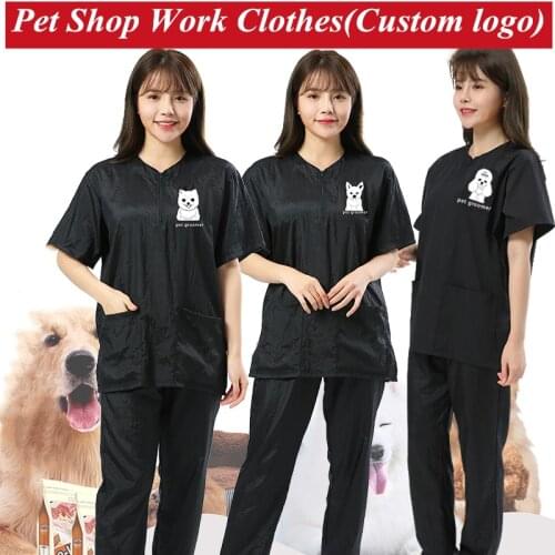Pet Shop Work Clothes Suit Hairdressing Short Sleeve Profession Overalls Barber Clothes Hot Dyed Hair Stylist Pet Grooming G0302