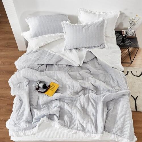 3PCS Summer Cute Seersucker Quilt Cotton Quilt Blanket Adult Air Condition Quilts+Pillowcase Bedspread Bed Cover Pillow Case