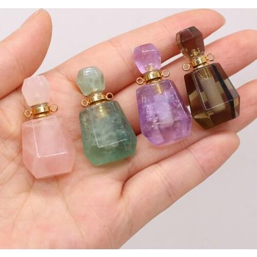 Natural Gems Stone Faceted Perfume Bottle Pendants Cut Essential Oil Diffuser Vial Charms for Jewelry Making DIY Necklace Gift