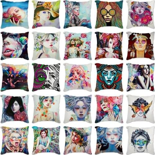 Cotton Line cushion cover 45*45 Girl Printed sofa cushions office car Pillow cases Polyester pillowcase home decor Throw covers