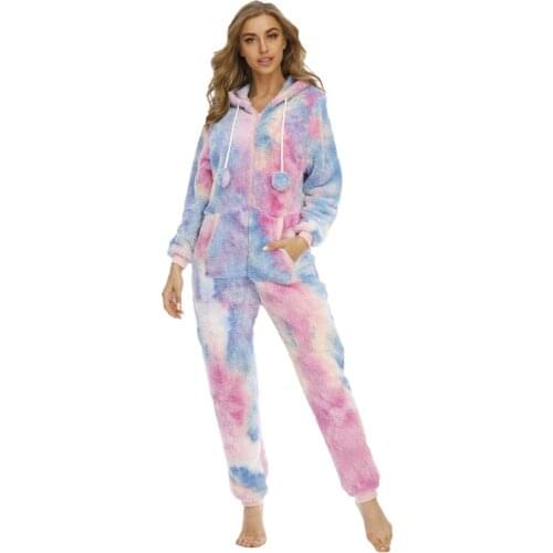 New Nightwear Casual Comfortable Soft Sleepwear Hooded Homewear Women Flannel Keep Warm Onesies Jumpsuit Pajama Winter Autumn