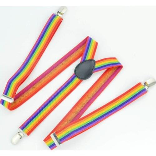 2015 New Fashion adult suspenders rainbow Stripe suspender for men and women Clip-On Y-Back Adjustable Colorful
