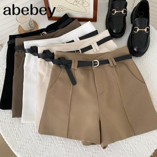 2021 New Summer Fashionable versatile solid Shorts high waist casual A-line wide leg Shorts Suit Shorts with belt
