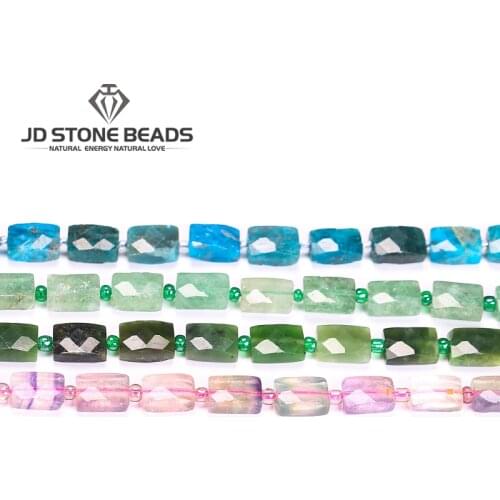 Faceted Natural Stone Beads Apatite Multicolor Fluorite Rectangle Loose Beads For Jewelry Making DIY Bracelet Necklace