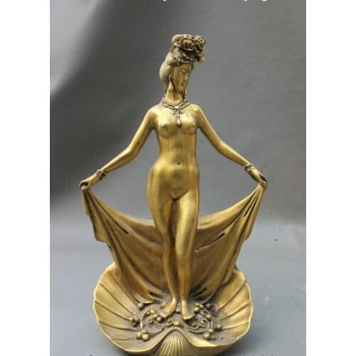 Wholesale factory Chinese Bronze Copper Nude dancing girl Beauty Goddess Belle Statue On Shell Set