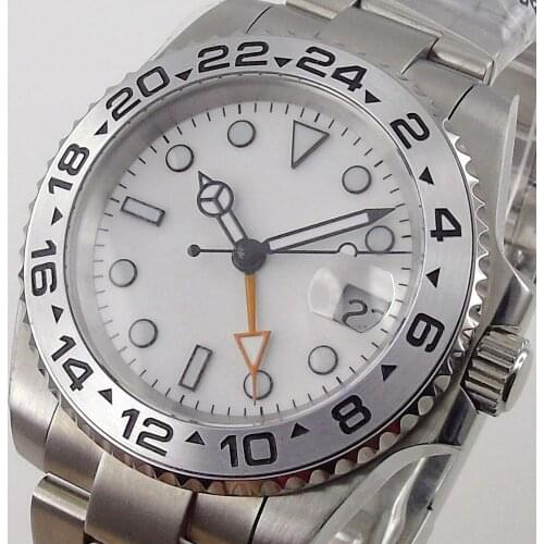 Orange GMT 40mm Automatic Mens Watch Steel Bezel Brushed Oyster Strap Sapphire Glass Screedown Crown