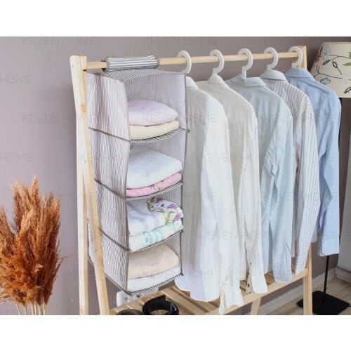 Practical Cabinet Organizer With 4 Layers -Wardrobe Storage Bag Interlayer Drawer Type Clothes Hangers- Hanging Closet Organizer