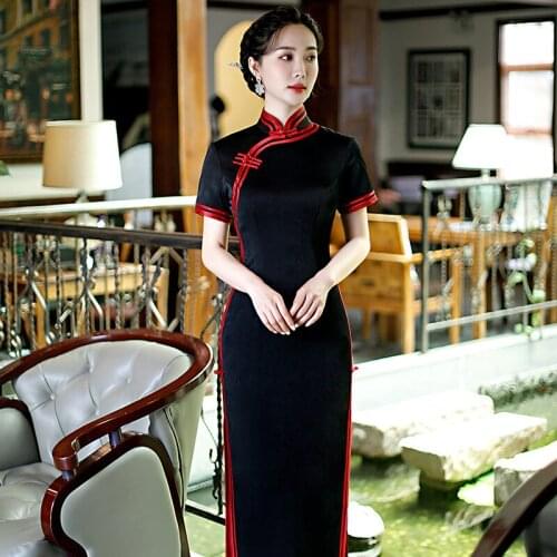 Sexy Long Slim Vintage Qipao Summer New Lady Cheongsam Satin Short Sleeve Party Prom Dress Gown Oversize 3xl 4xl Vestidos