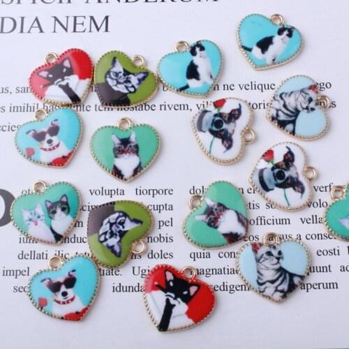 50PCS Cute Dog Photo Cat Heart Pendant Enamel Charm DIY Fashion Personalized Handmade Necklace Keychains Earrings