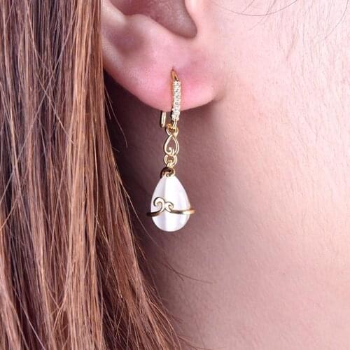 Fashion Women Waterdrop Faux Opal Dangle Ear Hook Earrings Party Jewelry Gift Dangle Ear Hook Earrings Party Jewelry Gift Dangle