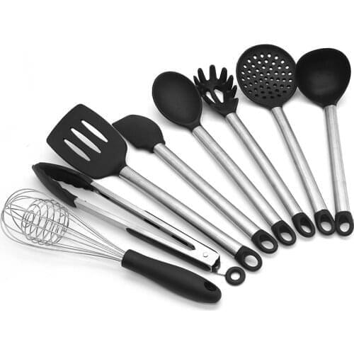 Silicone Kitchen Utensils Set with Stainless Steel Handle BPA-Free Kitchenware Non-stick Cookware Cooking Tool Spatula Ladle