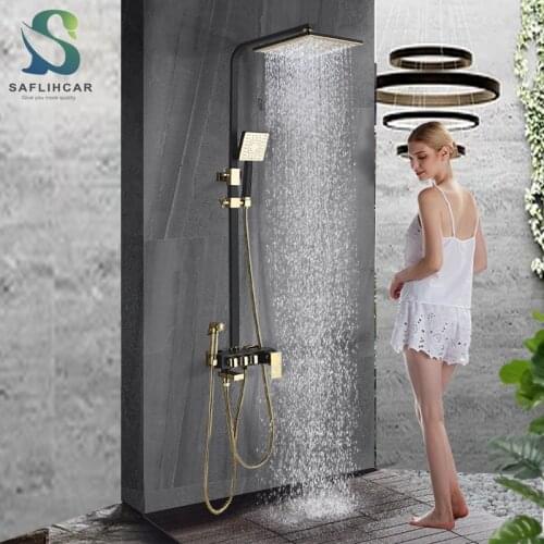 Golden and Black BathroomShower Faucet Bathroom Rain Shower Set With Spray Gun Wall-mounted Bathroom Shower Faucet