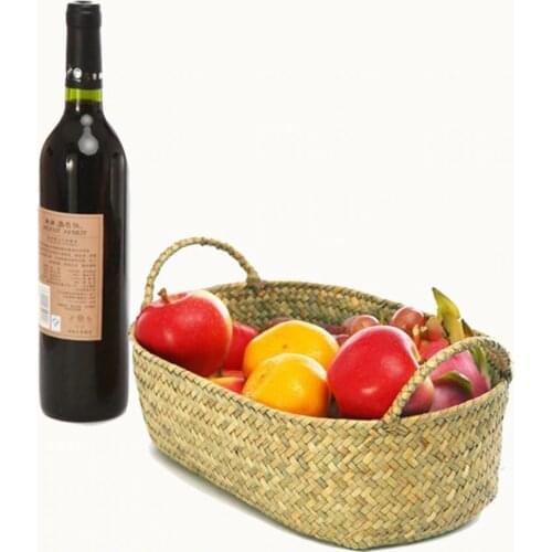 Straw Flower Pot Handmade DIY Straw Flower Pot Basket Fruit Sundries Organizer Rattan Plant Box Home Storage Organization 2021