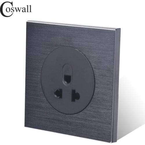 Coswall Luxurious Black Aluminum Panel Universal US Thailand EU Wall Power Socket Outlet Grounded With Child Protective Lock