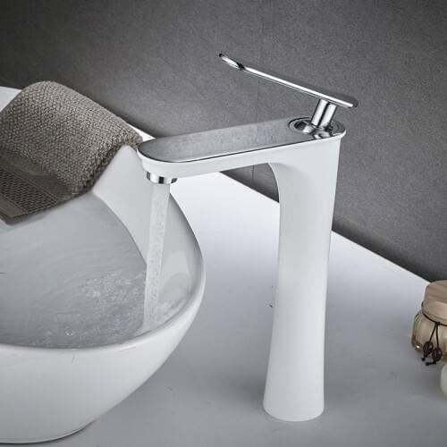 Basin Faucet Tall Tap Bathroom Faucet Brass Made White Chrome Finish Single Handle hot cold Water Sink Tap Mixer