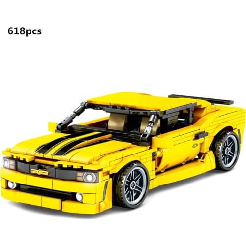 High-Tech Camaros Sports Racing Car Pull Back Building Blocks Kit Bricks Speed Champions Supercar Classic Model Kids Toys Gifts