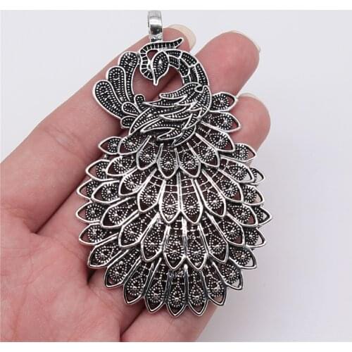 WYSIWYG 1pcs 86x53mm Antique Silver Color Big Peacock Charms Pendant For Jewelry Making DIY Jewelry Findings