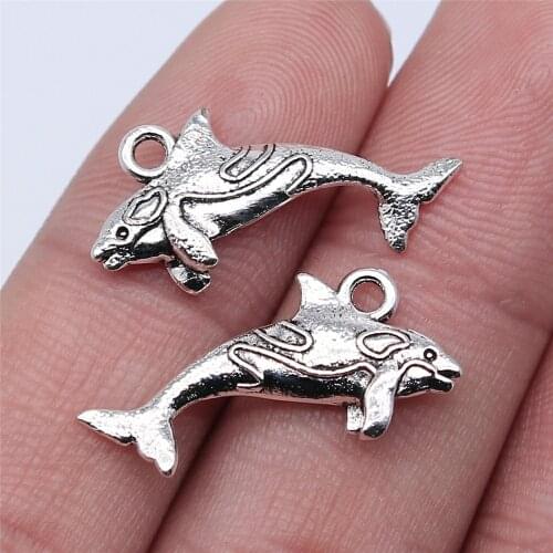 WYSIWYG 20pcs 24x12mm Antique Silver Color Fish Charms Pendant For Jewelry Making DIY Jewelry Findings
