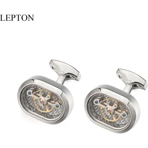 Hot Sale fashion Movement Tourbillon Cufflinks For Mens High quality Mechanical Watch Steampunk Gear Cuff links Relojes Gemelos