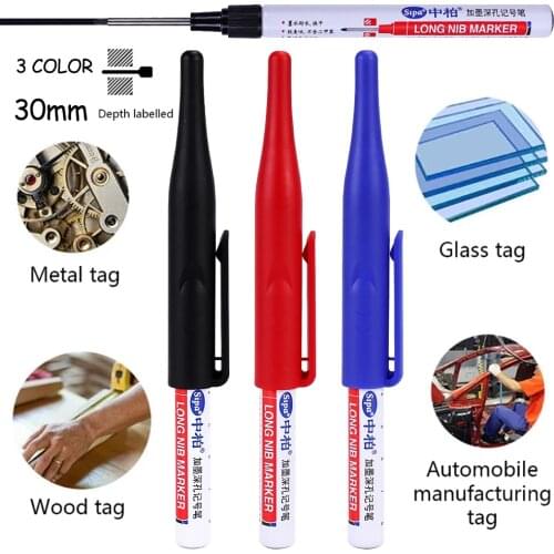 1 pcs 30mm Deep Drill Hole Long Nib Water Resistant Marker Pens Black Blue Red Home Decoration Construction
