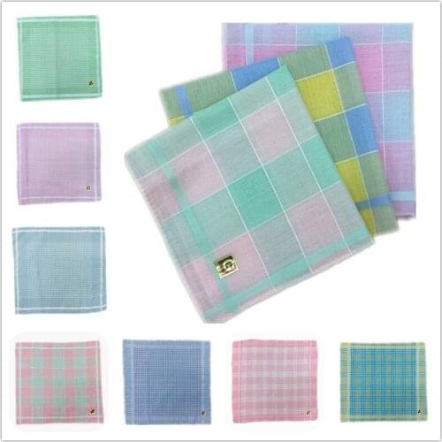 12PCS 29 * 29CM Polyester Cotton Plaid Light-colored Womens Handkerchief
