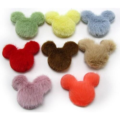 20pcs/lot 5*4.2cm plush Mouse head Shape Padded appliques for headwear decoration handmade hair accessories