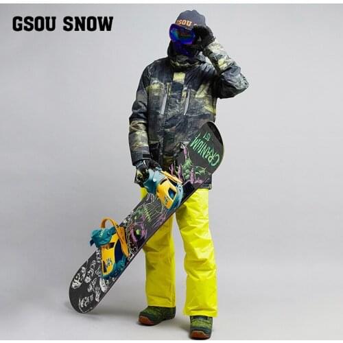2021 GSOU SNOW Men Ski Suit Skiing Snowboard Jacket Pant Windproof Waterproof Winter Clothing Trouser Male Outdoor Sport Wear