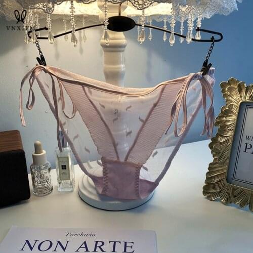 2021 Japanese kawaii sexy lace-up thongs cute deciduous jacquard mesh lace ladies panties low waist T pants sweet girly briefs