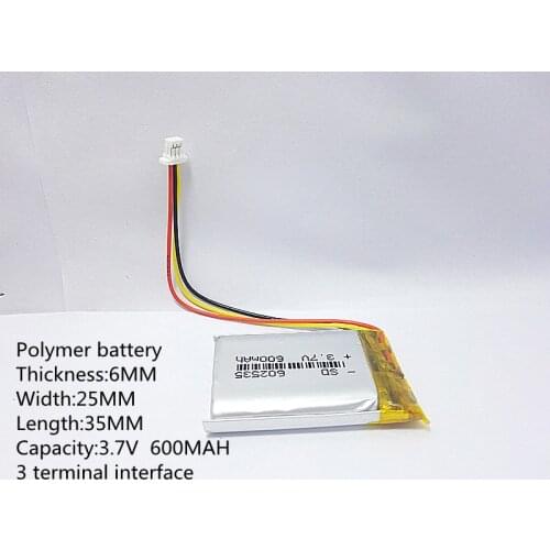 3pin connector 3.7V thium polymer battery 602535 600MAH the video recorder 388
