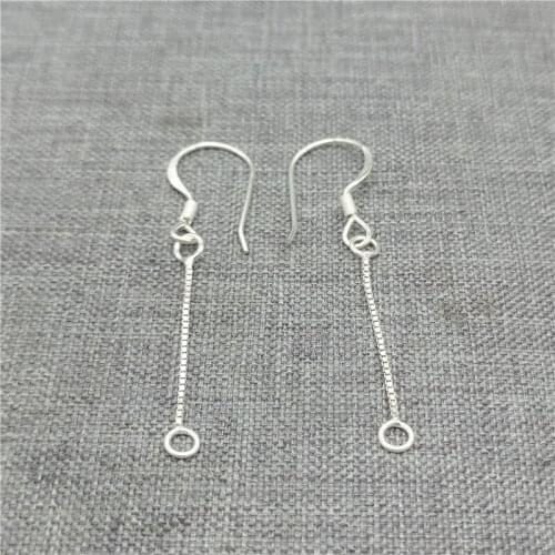 4 Pairs of 925 Sterling Silver Earring Wire Hooks w/ Box Chain Ear Threader