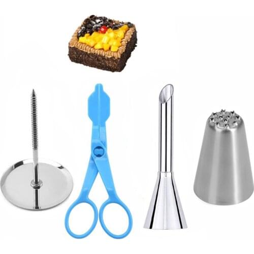 Stainless Steel Puff Piping Nozzle Tips Grass Cake Flower Needle Nail Scissor Cupcake Icing Cream Fondant Decorating Tools 4PCS