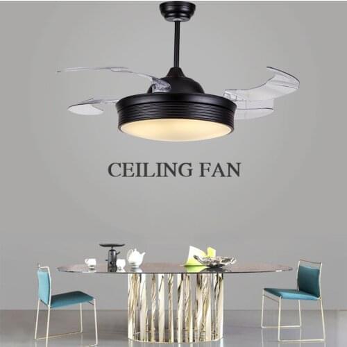 42" Ceiling Fans Invisible Retractable Blades Farmhouse Industrial Pendant fan Lamp with Changeable LED Invisible Ceiling Fan