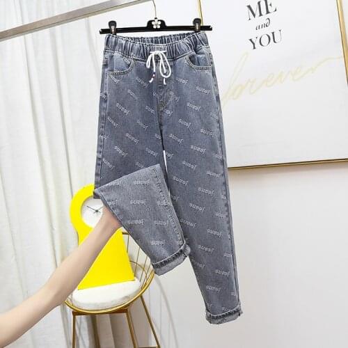 5XL Plus Size Boyfriend Jeans For Women Casual Vintage High Waist Jeans Denim Harem Pants Elastic Waist Denim Jeans Femme B107