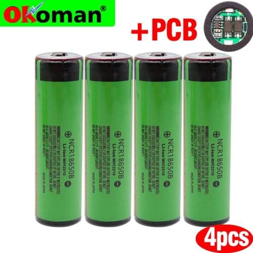 100% NCR18650B 3.7V 18650 battery 3400mAh lithium polymer battery for flashlight with protection (PCB)