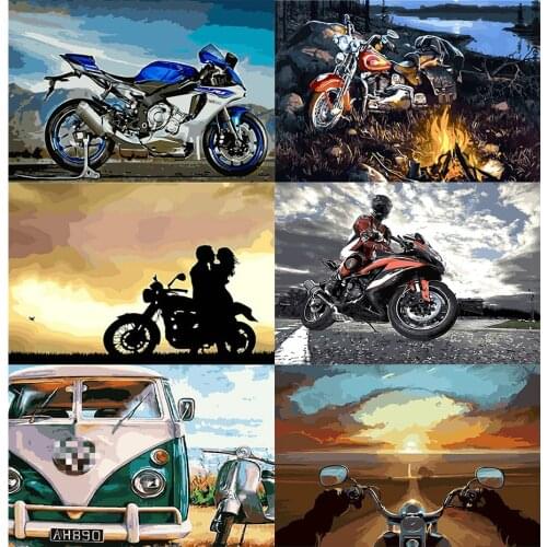 Diamond Painting Motorcycle Landscape Kits Full Diamond Embroidery Picture 5D Diy Mosaic Rhinestone Home Decoration