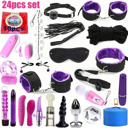 BDSM Bondage Sex Kit Leather Handcuffs Fetish Adult Restraints Bondage Vibrator Sex Toys for Women Slave Game Vibrators