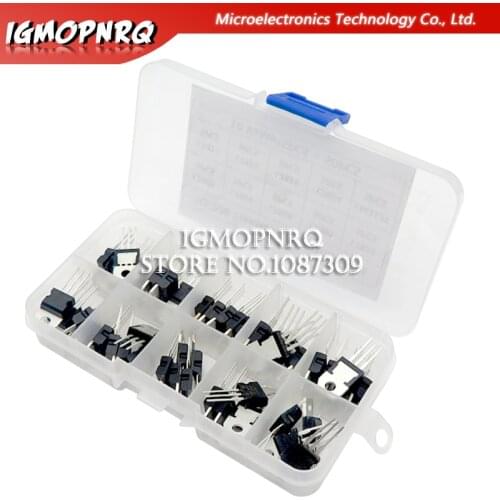 10value*5PCS=50PCS LM317T L7805 L7806 L7808 L7809 L7810 L7812 L7815 L7818 L7824 Transistor Assortment Kit Voltage Regulator Box