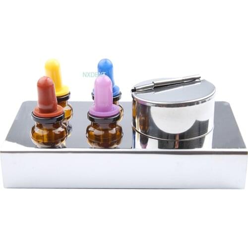 1set Dental Liquid Solution Dispenser Management 4pcs Bottles with Stainless Steel Stand for Dentist