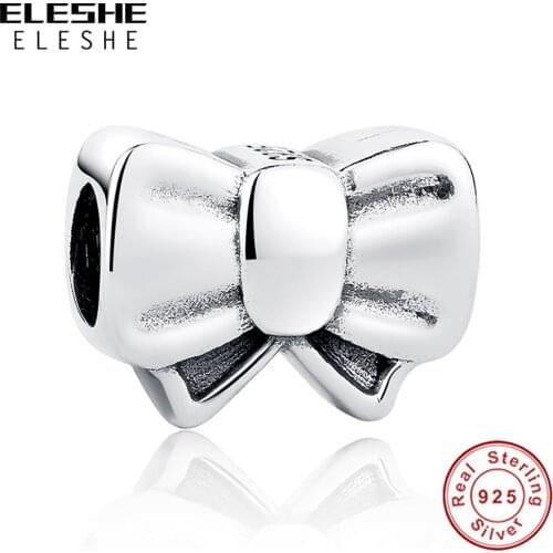 ELESHE Genuine 100% 925 Sterling Silver Charm Lovely Bow Knot Beads Fit Original Bracelet Necklace Women Fashion DIY Jewelry
