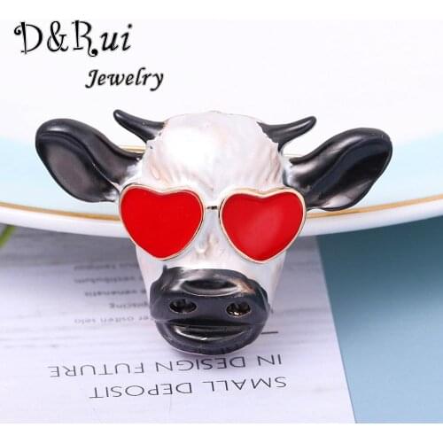 Enamel Bull Head Brooches Pins Cartoon Animal Cow Ox Wear Heart Glasses Casual Party Brooch Pin Jewelry for Women Men Gifts 2020