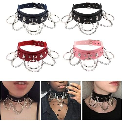 PU Leather Choker Necklace Chain Collar Goth Punk Rock Necklace Decor
