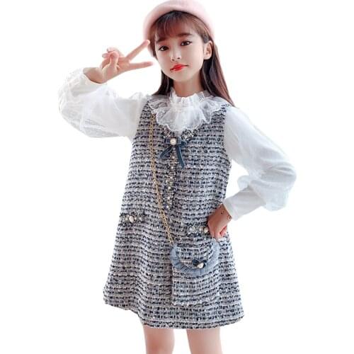 Girls Clothes Set Blouse + Dress Clothes For Girls Plaid Pattern Outfit For Girls Spring Autumn Tracksuit Kids 6 8 10 12 14