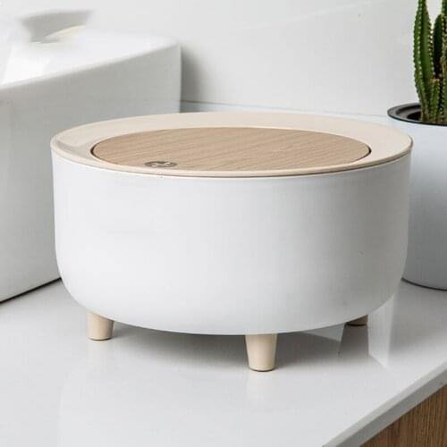 Nordic Style Creative Mini Trash Can with Elasticity Press Lid Cover High Foot Round Waste Basket Dispenser Countertop Dust