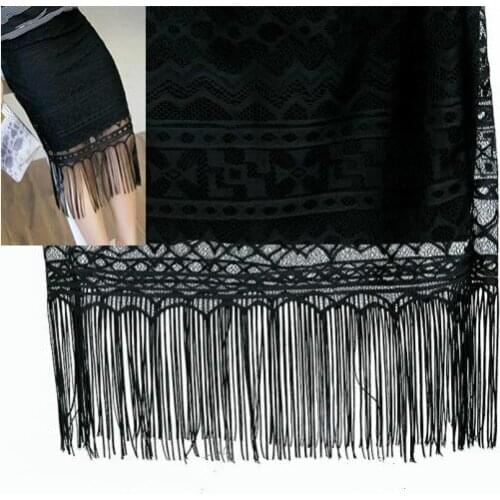 Eyelash lace fabric 70cm long black white hollow out embroidered tassel fringed skirt clothing fabrics diy clothes accessories