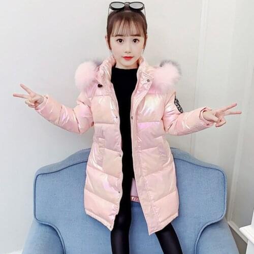 Autumn Kids Winter Jacket Long Clothes White Silver Jacket Faux Fur Children Teens Snowsuit Outerwear Long Sleeve Hooded Parka