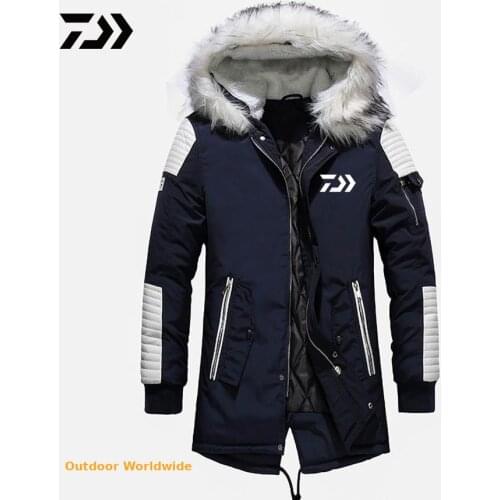 New Autumn Winter DAIWA Fishing Jacket Men Thicken Warm Parkas Sport Long Fishing Clothing Hooded Collar Jackets and Coats Men