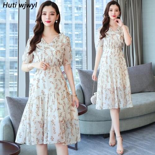 Summer Plus Size Print Beach Sundress 2021 Femal Vintage Elegant Floral Chiffon Boho Midi Dresses Women Bodycon Party Vestidos