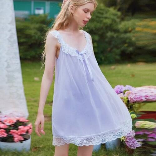 Summer princess palace style ladies pajamas sexy lace ice silk modal suspender pajamas dress lace sleepwear