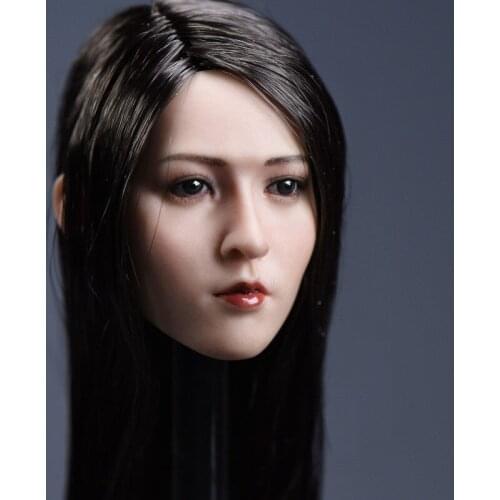 1/6 Scale Asia Beautiful Female Yun Head Sculpt Model with Long/Short Black Hair for Fit PHICEN Suntan Woman Body